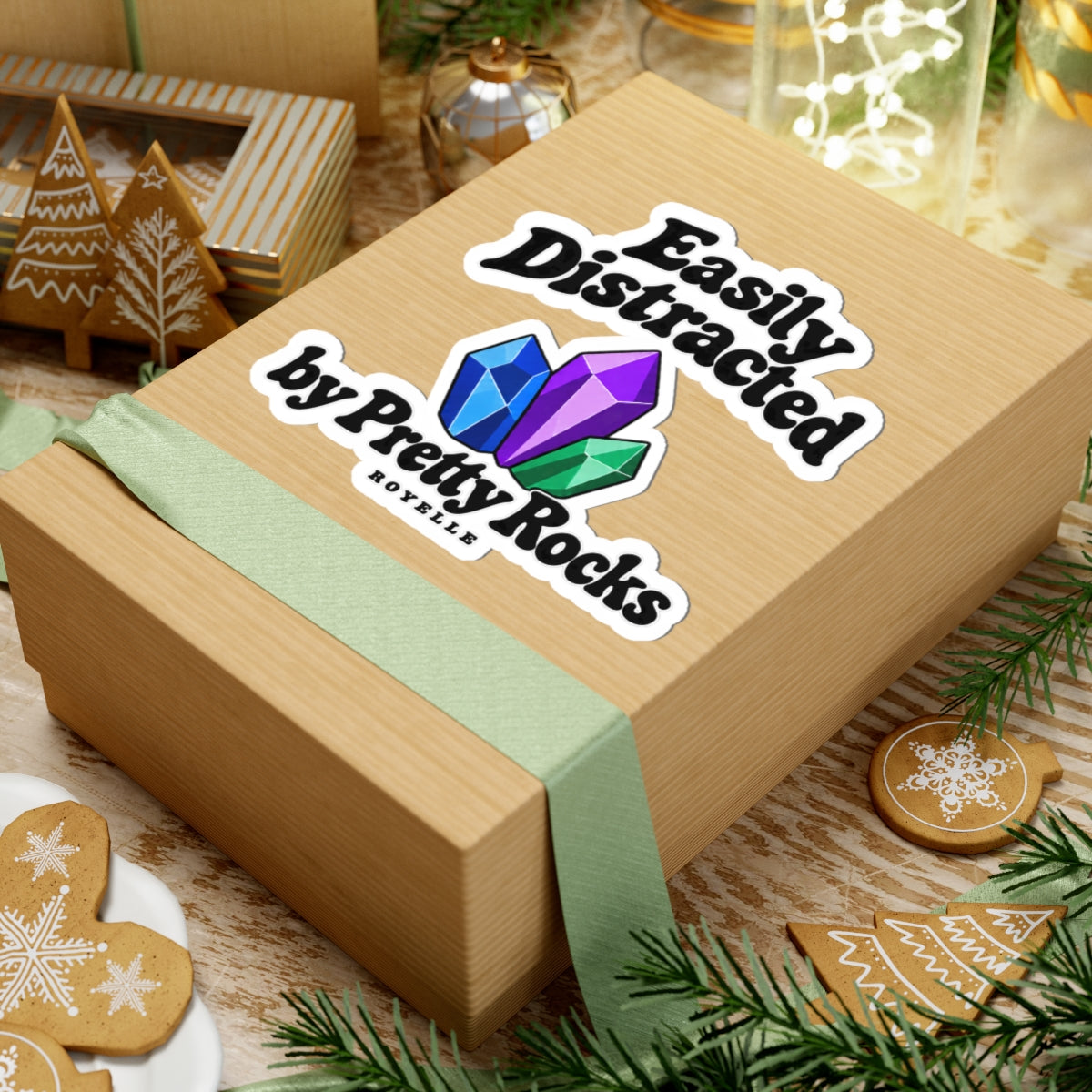 Easily Distracted by Pretty Rocks Sticker — Crystal Laptop Kiss-Cut Decal — Black Lettering
