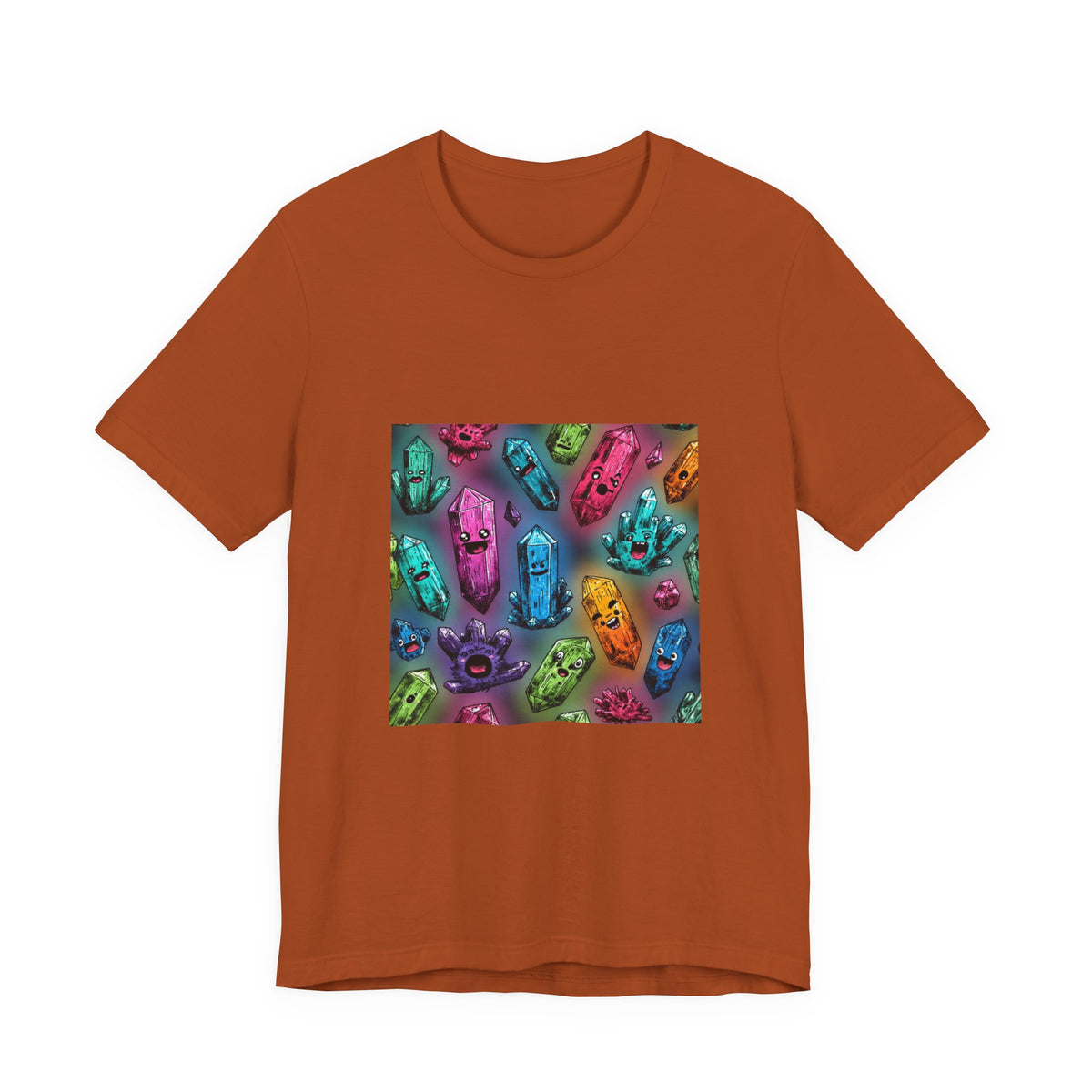 Colorful Crystal Characters T-Shirt | Earthy Reds & Browns