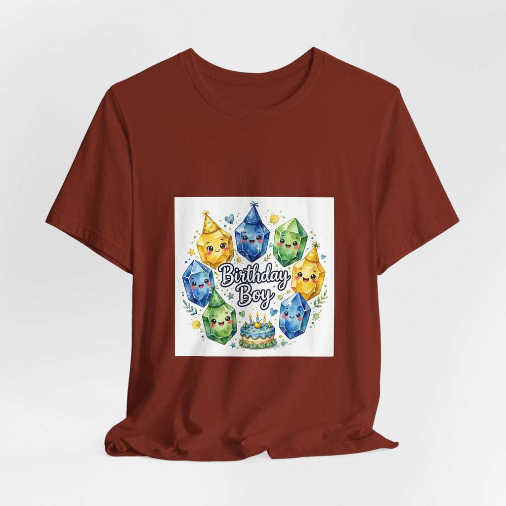 Birthday Boy Crystal Party T-Shirt | Earthy Reds & Browns