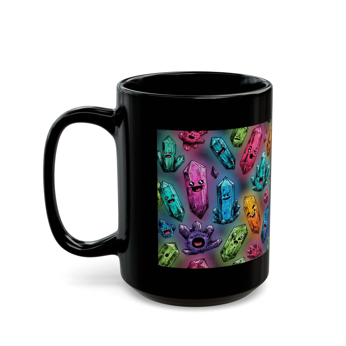 Colorful Crystal Characters Black Mug