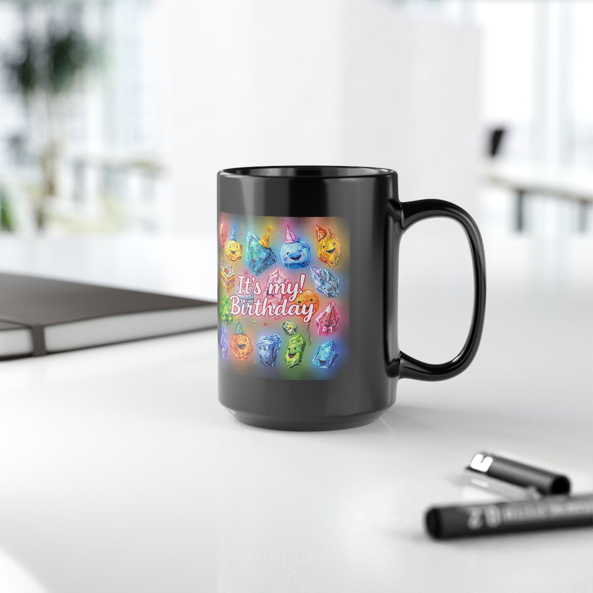 It's My Birthday Crystal Party Black Mug