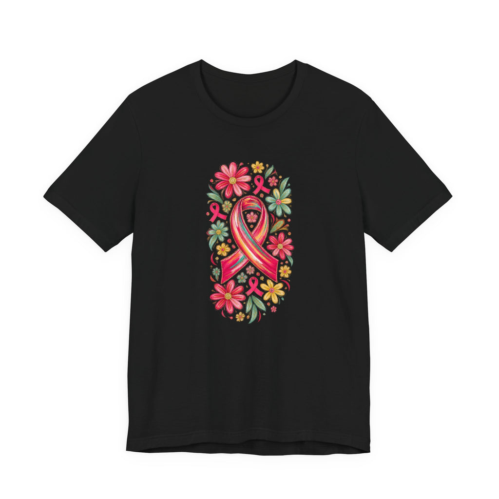 Pink Ribbon Floral Breast Cancer Awareness T-Shirt