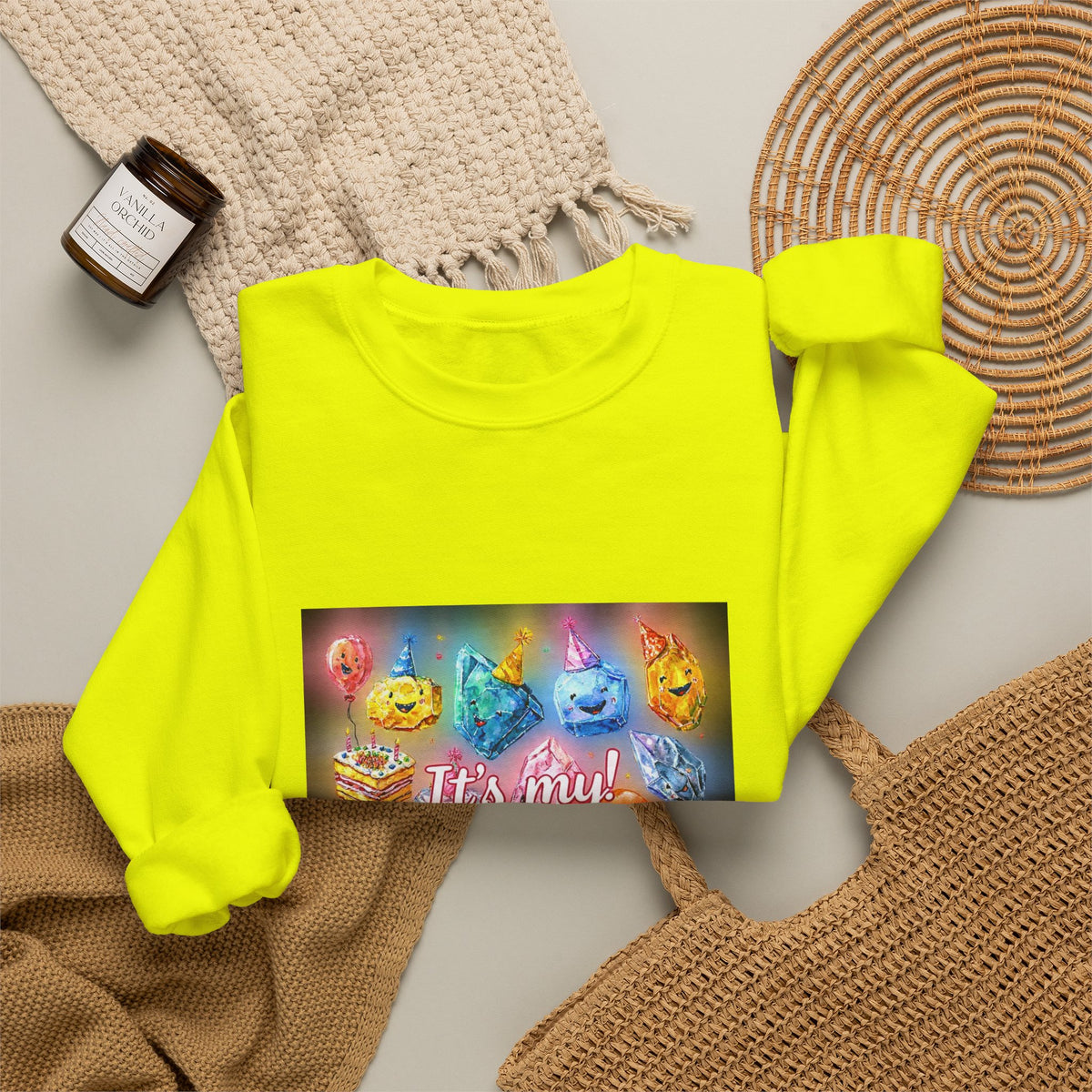 It's My Birthday Crystal Party Crewneck | Earth Tones & Brights