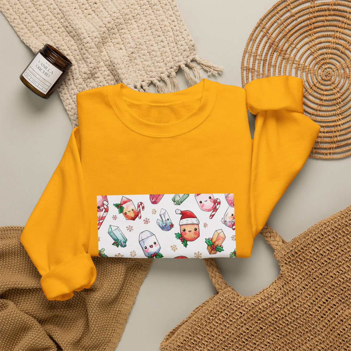 Pastel Christmas Crystal Friends Crewneck | Earth Tones & Brights