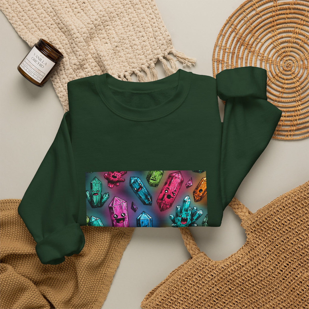 Colorful Crystal Characters Crewneck | Blues, Purples & Pinks