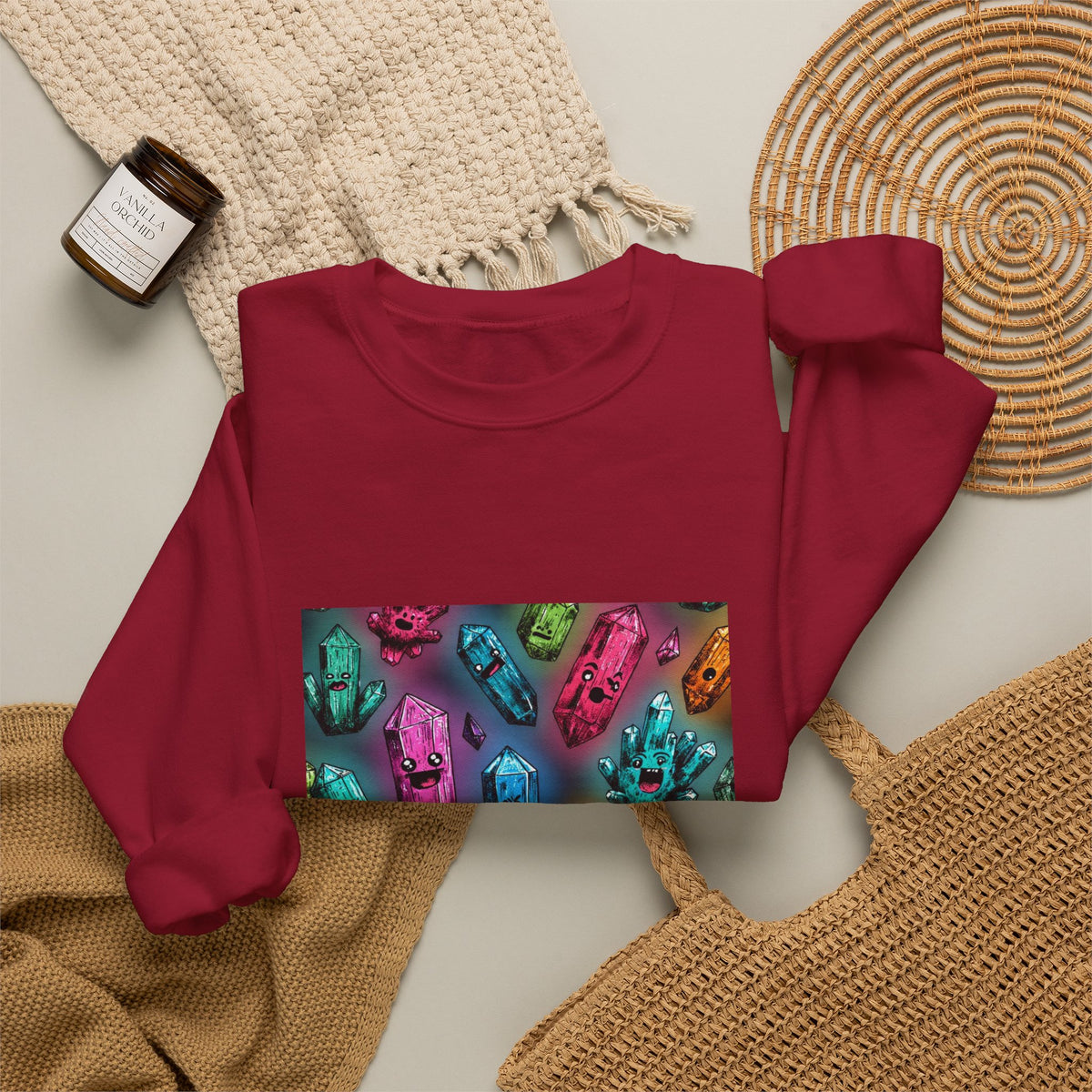Colorful Crystal Characters Crewneck | Earth Tones & Brights