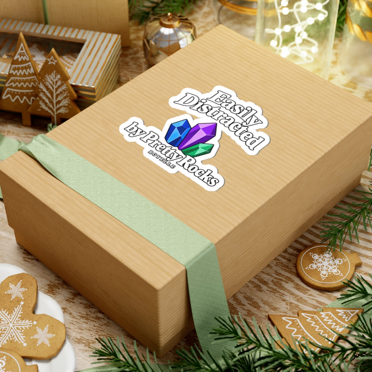 Easily Distracted by Pretty Rocks Sticker — Crystal Laptop Kiss-Cut Decal — White Lettering