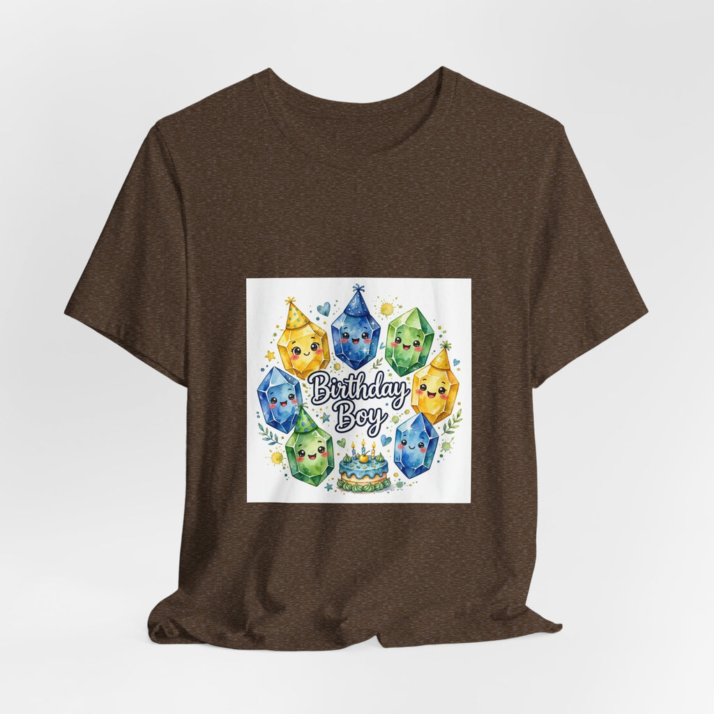 Birthday Boy Crystal Party T-Shirt | Earthy Reds & Browns