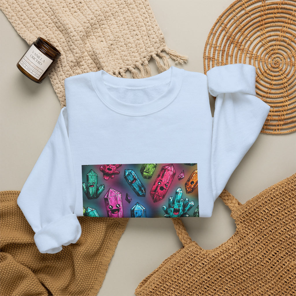Colorful Crystal Characters Crewneck | Blues, Purples & Pinks