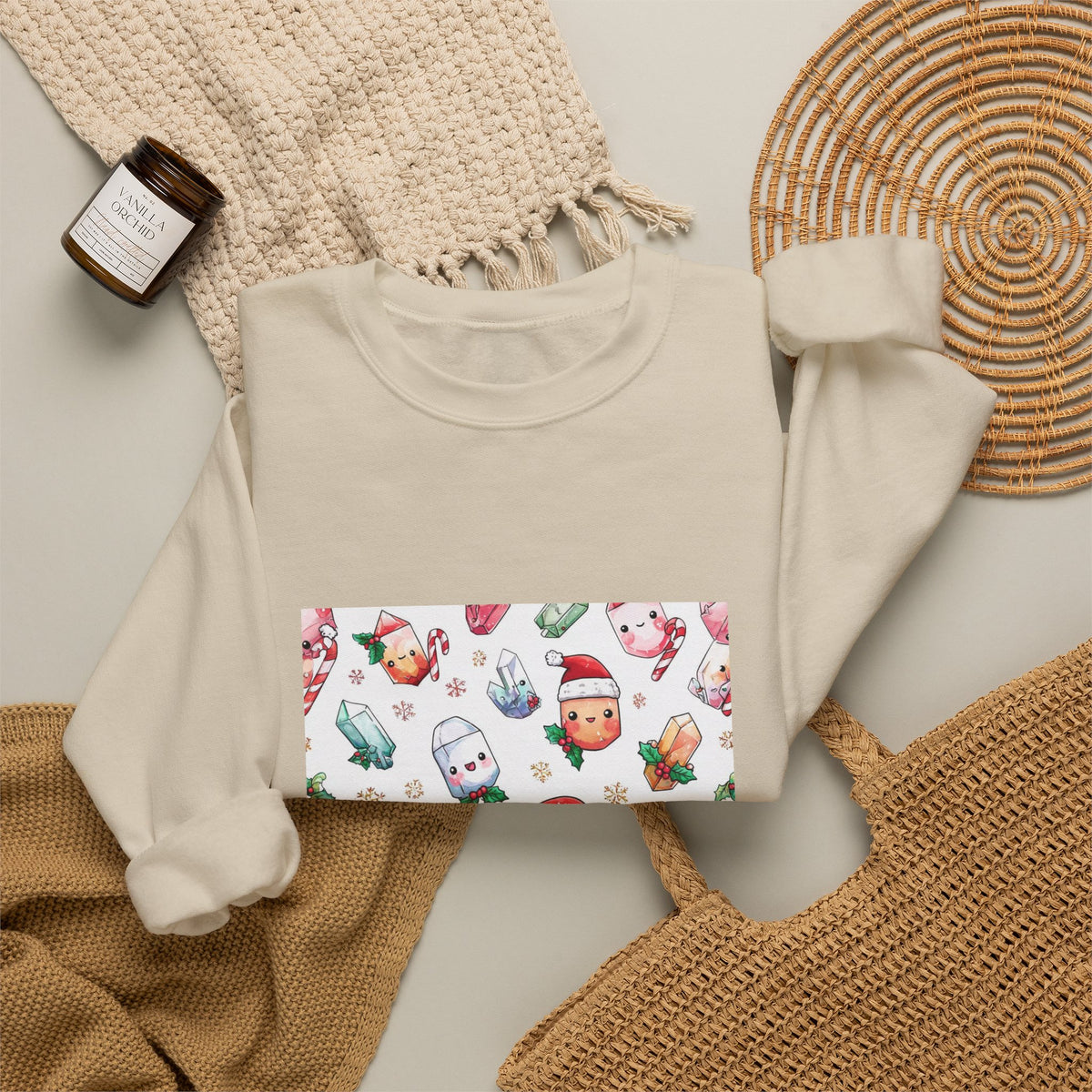 Pastel Christmas Crystal Friends Crewneck | Earth Tones & Brights