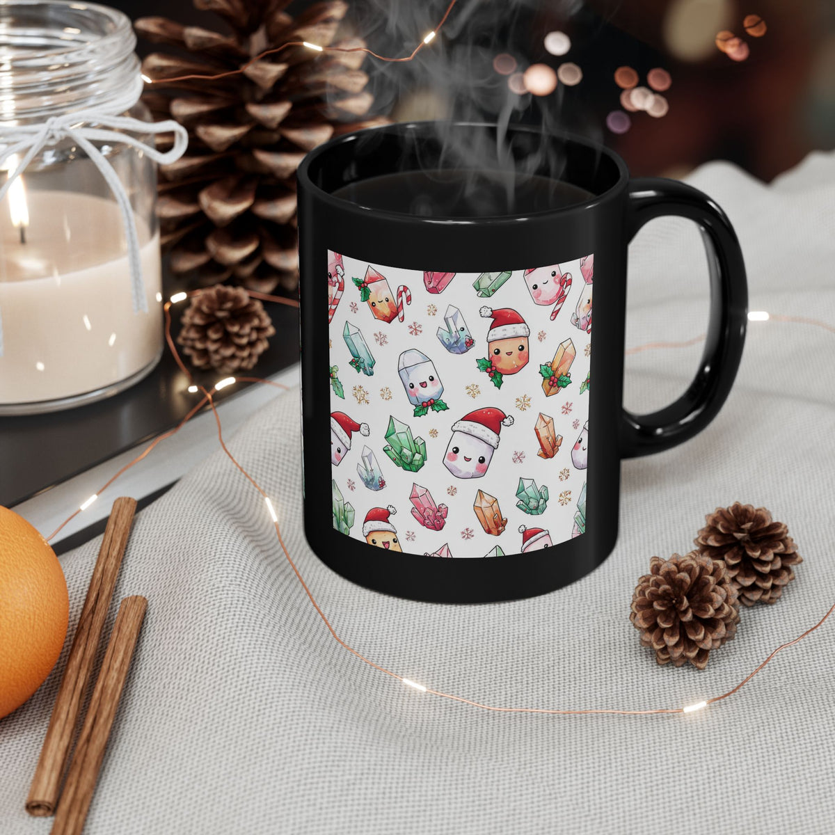 Pastel Christmas Crystal Friends Black Mug