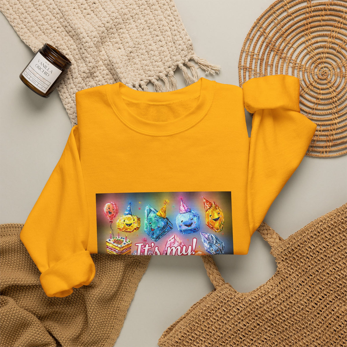 It's My Birthday Crystal Party Crewneck | Earth Tones & Brights