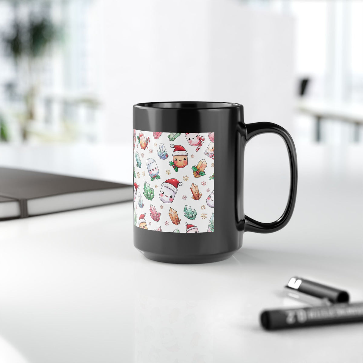 Pastel Christmas Crystal Friends Black Mug