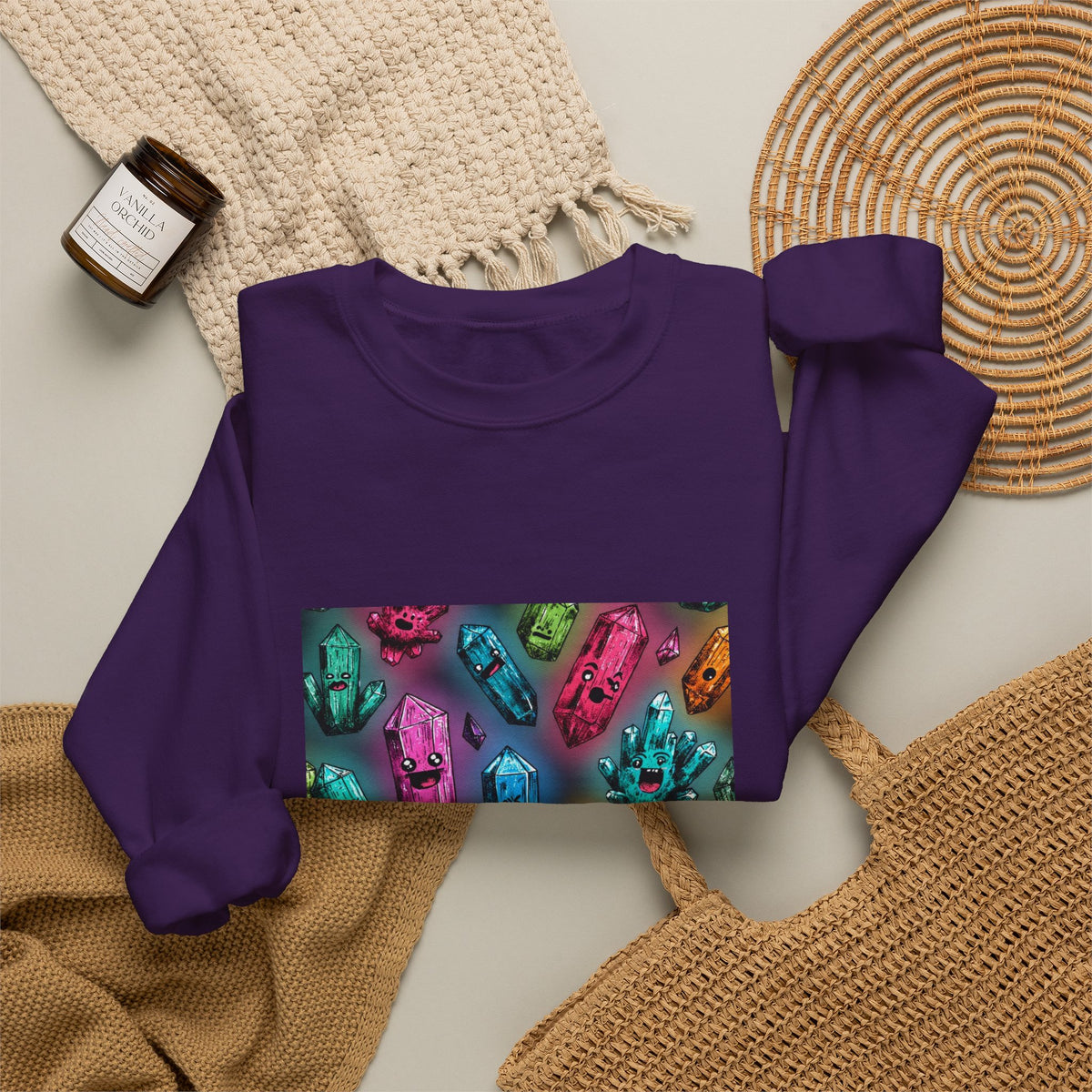 Colorful Crystal Characters Crewneck | Blues, Purples & Pinks