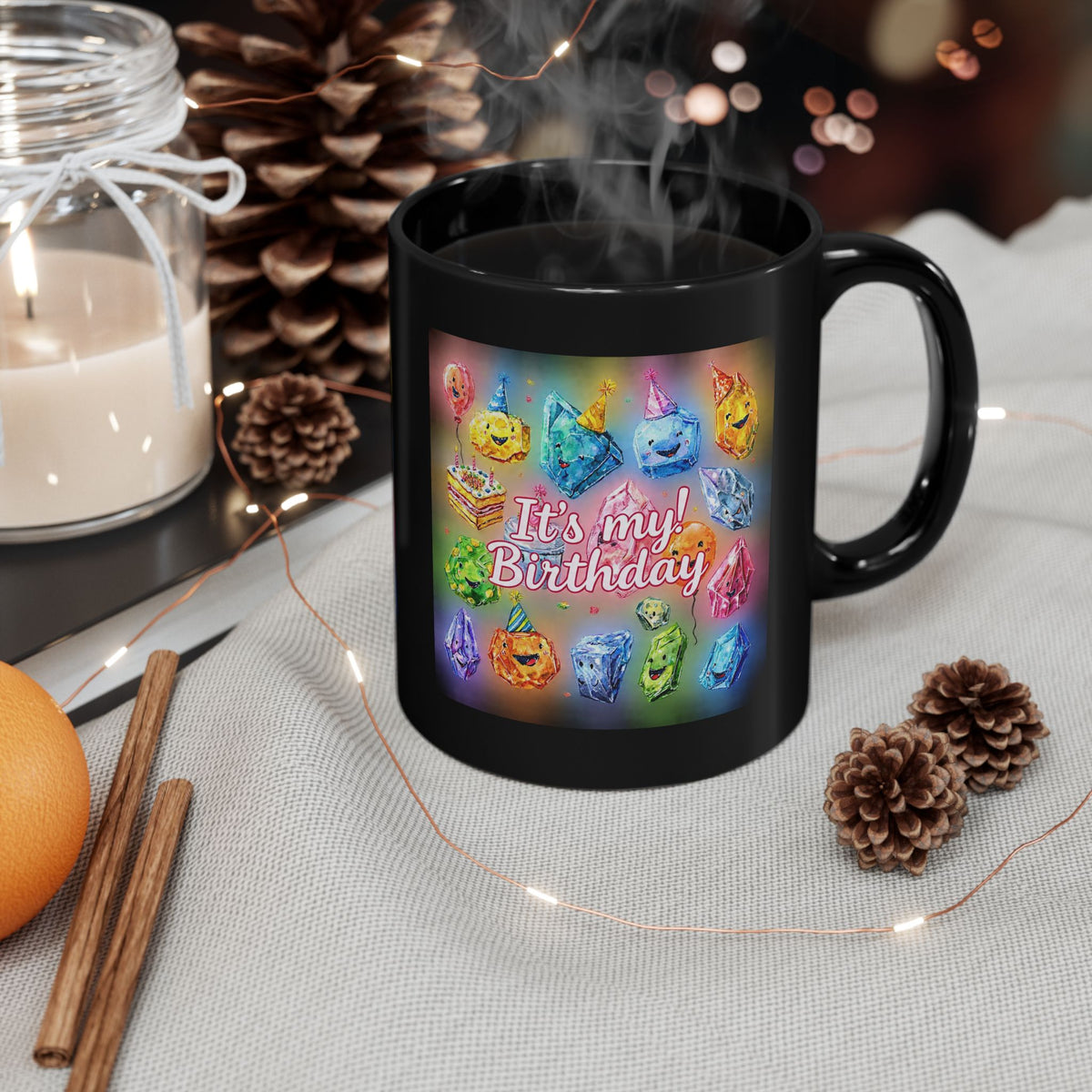 It's My Birthday Crystal Party Black Mug