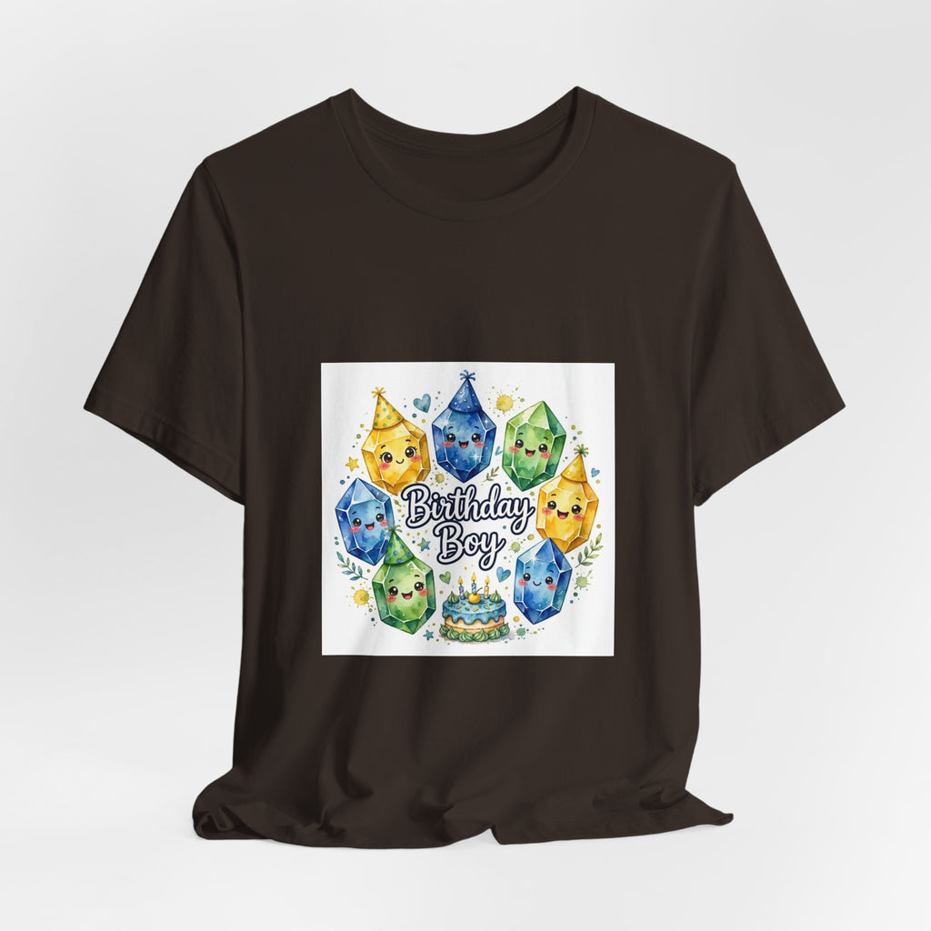 Birthday Boy Crystal Party T-Shirt | Earthy Reds & Browns