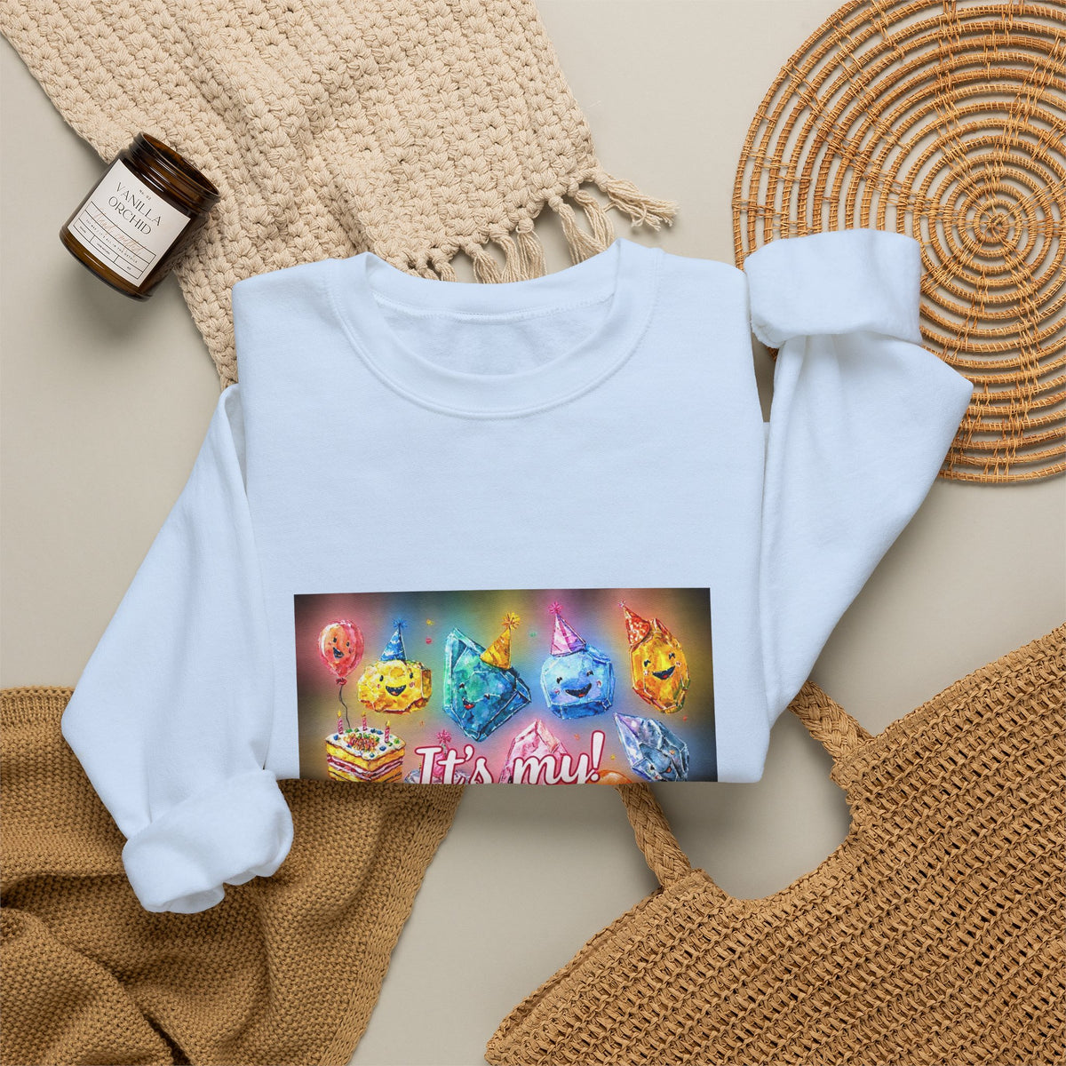 It's My Birthday Crystal Party Crewneck | Blues, Purples & Pinks