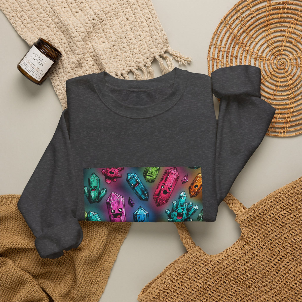 Colorful Crystal Characters Crewneck | Neutrals & Reds