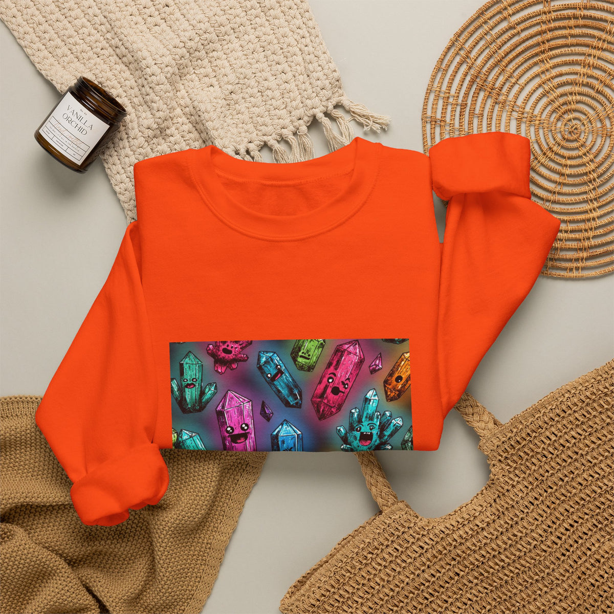 Colorful Crystal Characters Crewneck | Earth Tones & Brights