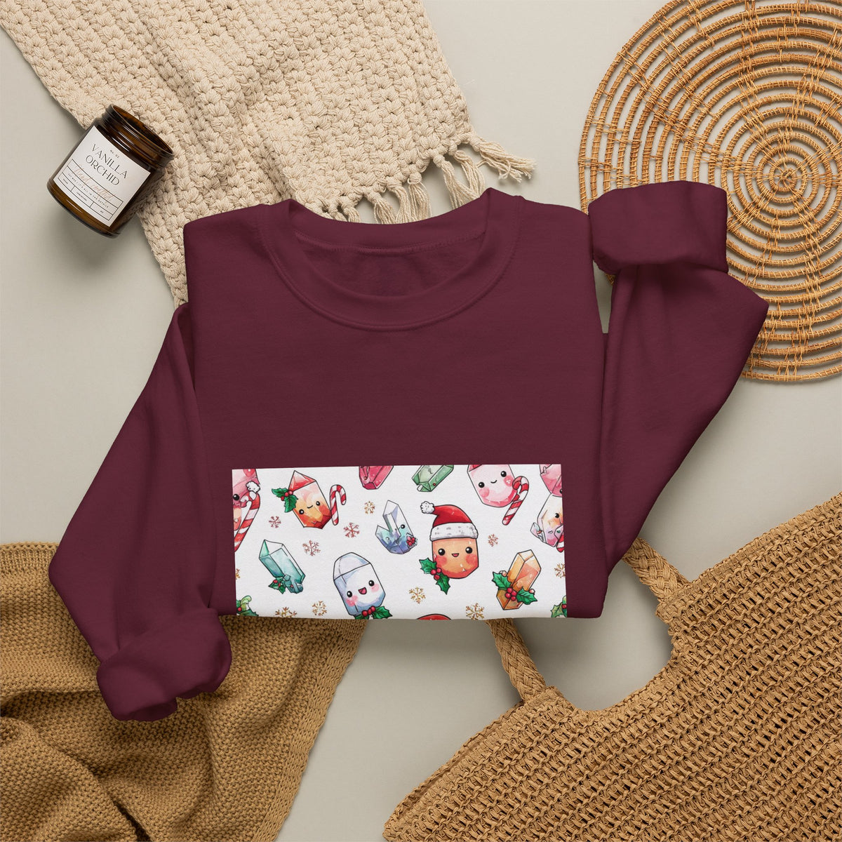 Pastel Christmas Crystal Friends Crewneck | Earth Tones & Brights