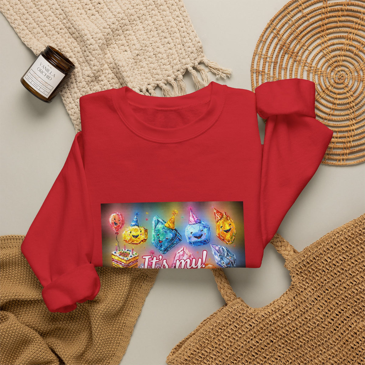 It's My Birthday Crystal Party Crewneck | Neutrals & Reds