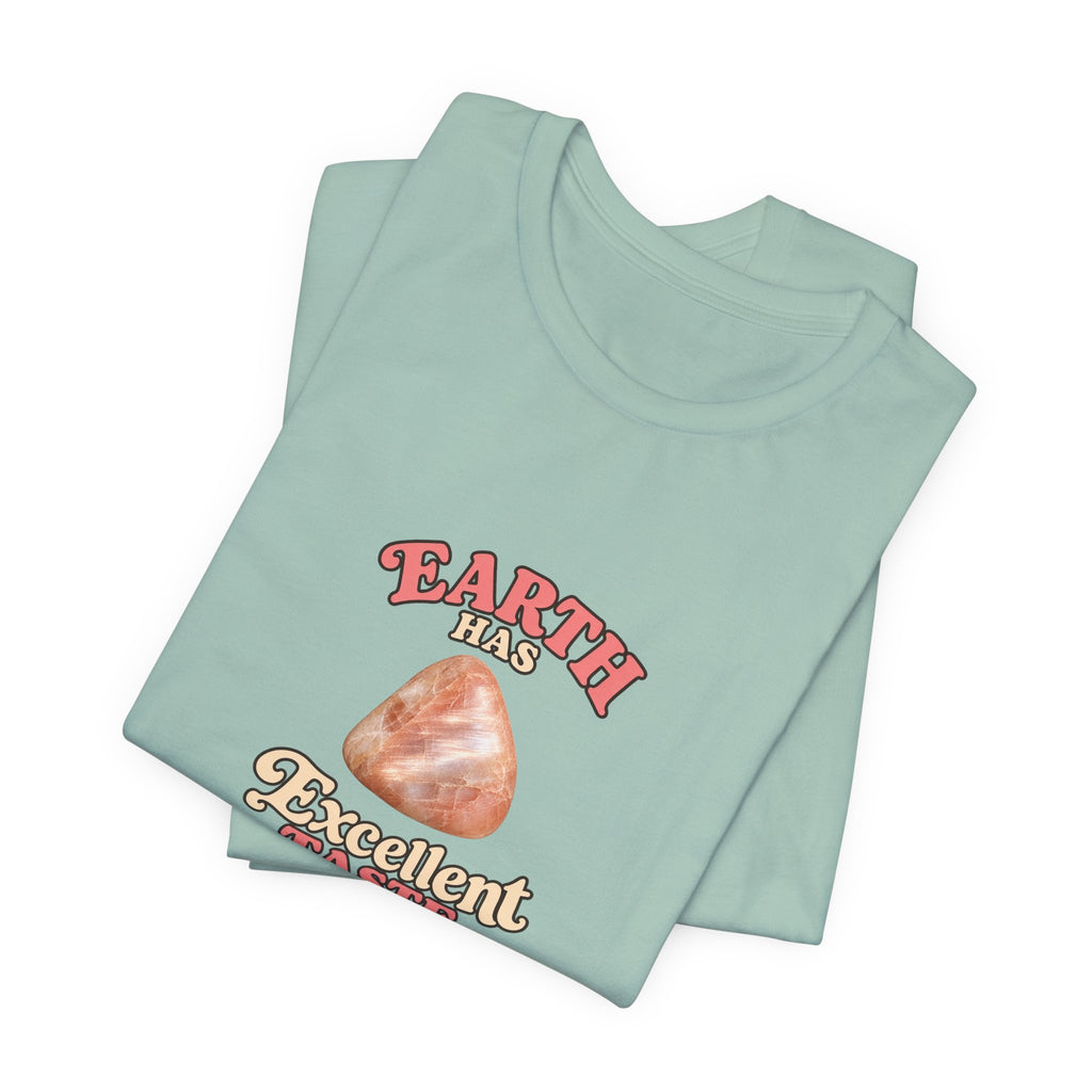 Earth Has Excellent Taste — Peach Moonstone Tee | Soft Blues