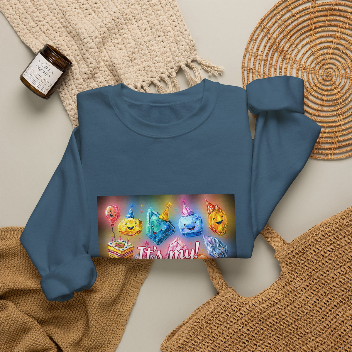 It's My Birthday Crystal Party Crewneck | Blues, Purples & Pinks