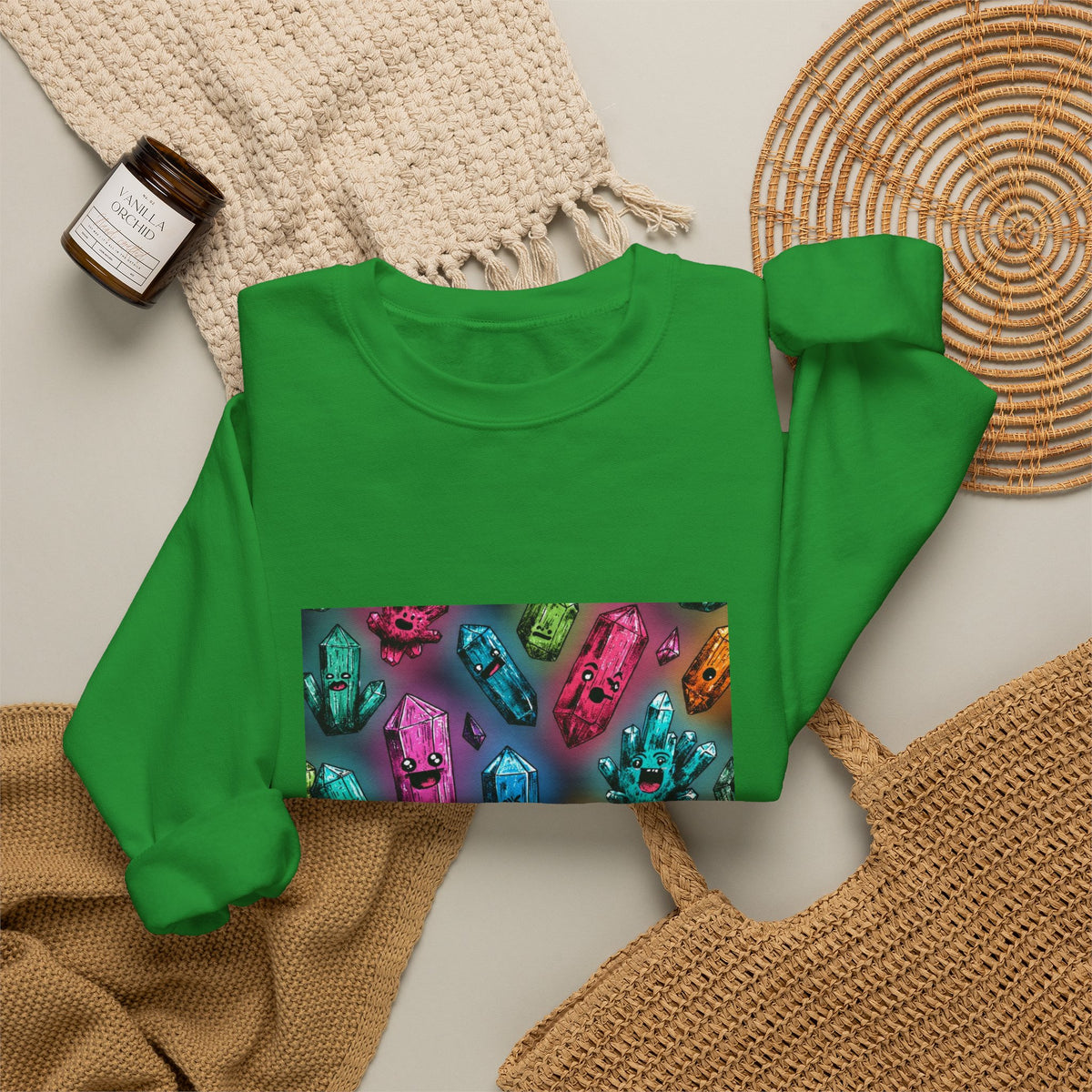 Colorful Crystal Characters Crewneck | Earth Tones & Brights