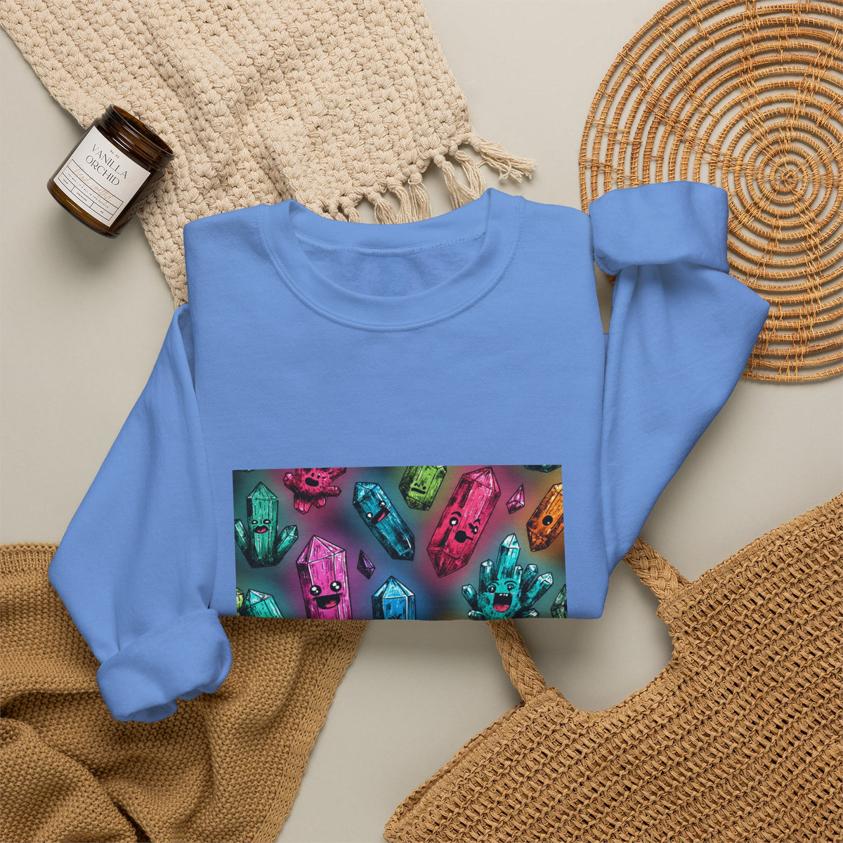 Colorful Crystal Characters Crewneck | Blues, Purples & Pinks