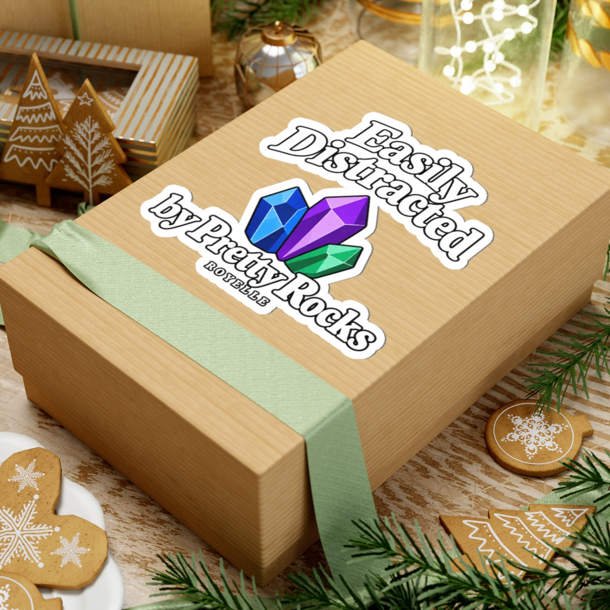 Easily Distracted by Pretty Rocks Sticker — Crystal Laptop Kiss-Cut Decal — White Lettering